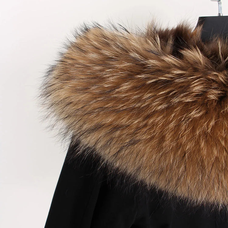 Maomaokong Natural Fur Lining Real Fur Coat Winter Jacket Women Raccoon Fur Collar Warm Thick Parkas Female Clothing