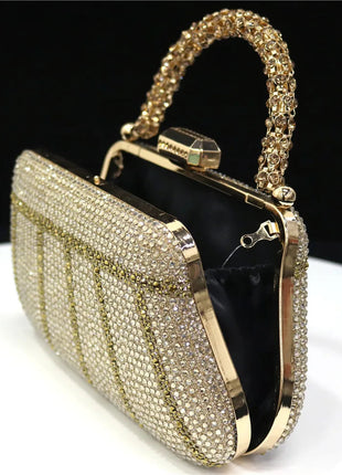 Popular In Nigeria Exquisite Evening Bags With Diamond Design Fashion Handle Clutch Rhinestone Embellished Long Chain Bag PlatiNum