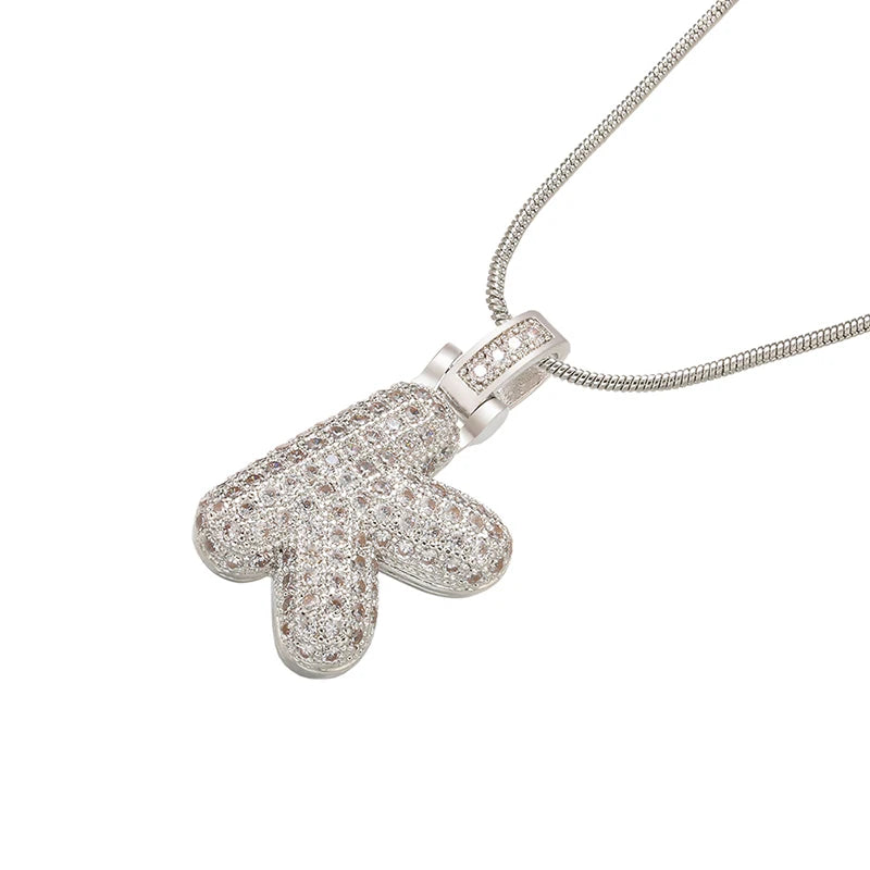 ZHUKOU Colore argento Bubble lettere iniziali collane 26 lettere pendenti collane per le donne Ottone CZ Gioielli all'ingrosso VL34