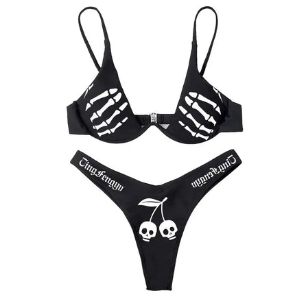 Set bikini gotici da donna in poliestere morbido con motivo teschio, costume da bagno alla moda multifunzionale PlatiNum