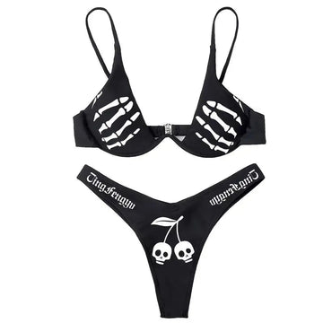 Set bikini gotici da donna in poliestere morbido con motivo teschio, costume da bagno alla moda multifunzionale PlatiNum