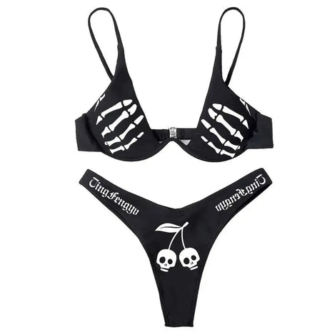 Set bikini gotici da donna in poliestere morbido con motivo teschio, costume da bagno alla moda multifunzionale PlatiNum