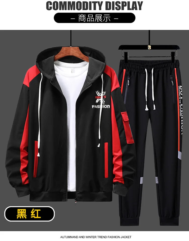 Men's High-End Fashion Zipper Cardigan And Pants Two-Piece Set Casual Sportswear Spring Autumn Printed Commuting Outfit