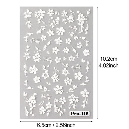 2pcs White Flower 3D Nail Art Stickers Sakura Blooming Florals Leaf Self-Adhesive Nail Decorations Sliders for DIY Manicure