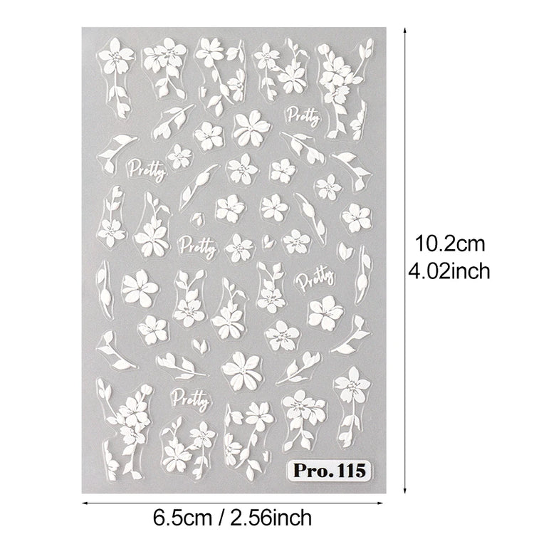 2pcs White Flower 3D Nail Art Stickers Sakura Blooming Florals Leaf Self-Adhesive Nail Decorations Sliders for DIY Manicure