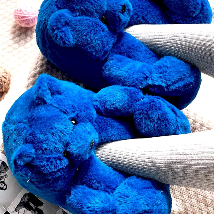 Cute Teddy Bear Plush Winter Slippers, Wrapped Heel Funny Indoor Floor Shoes, Women Gift, Warm Soft Cartoon Fluffy Animal Slippe