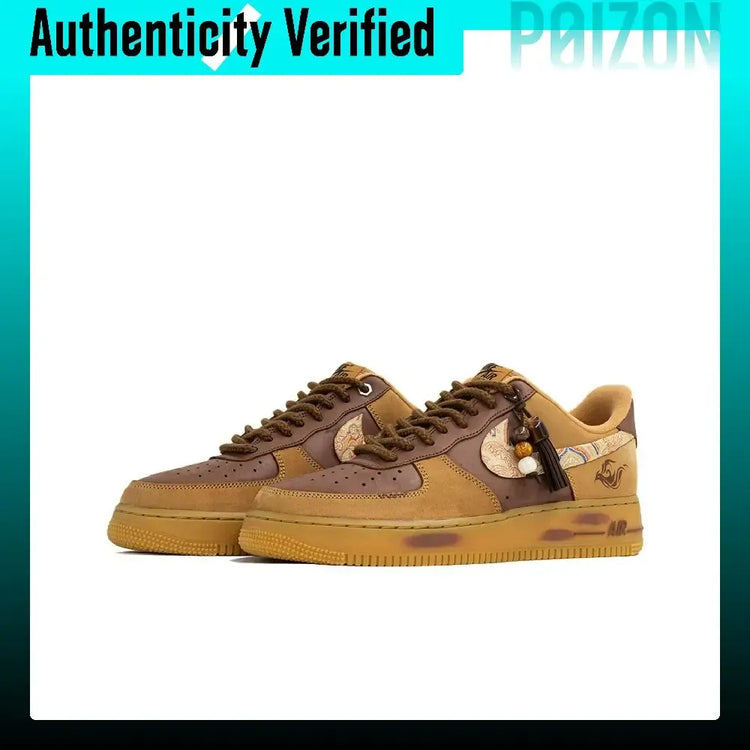 Nike Air Force 1 Wan Hua Nong, Brown Yarn, Shopping Bag Abrasion Resistant Low top Skateboard Shoes Unisex Brown