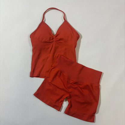 Yoga 2pcs Impact Gym Set Women Backless Tank Tops High Waist Scrunch Seamless Shorts Fitness Clothes Activewear Workout Sets