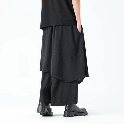 Pantaloni Stile Coreano di Tendenza, Design Casual da Uomo, Moda Streetwear, Pantaloni Maschili Oversize a Gamba Larga con Effetto Due Pezzi