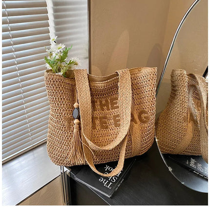 Women's Large Capacity French Style Woven Straw Bag, New Beach Vacation Crossbody Bag, Casual Commuter Tote Bag