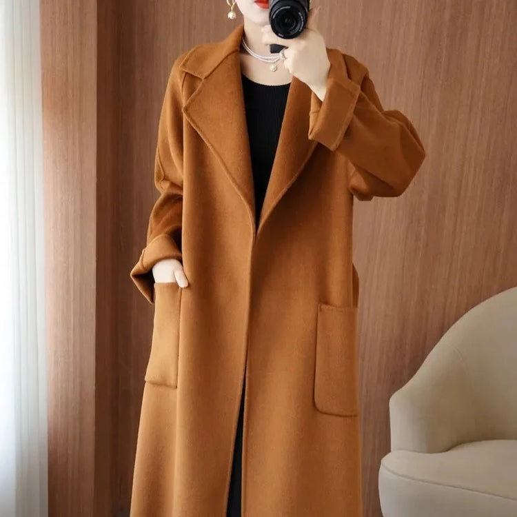 100% Wool Coat Women's Wear 2026 Autumn/Winter Fashion Temperament Double sided Cashmere Coats with Belt Elegant Long Overcoat