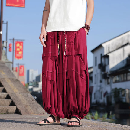 Pantaloni lanterna giapponese Pantaloni Harem casual larghi Pantaloni comodi e traspiranti in lino di seta ghiacciata Pantaloni larghi dalla vestibilità rilassata Taglie forti 5XL