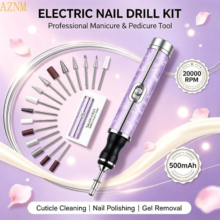 Electric Nail Drill Machine Rechargeable 500mAh Portable Nail File Kit 4 Speed Adjustable Manicure Tool for Nail Polishing Gel Removal Salon Beauty Care