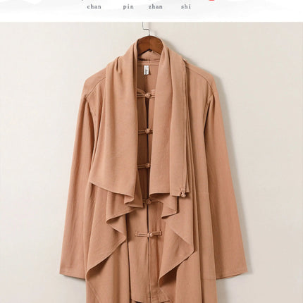 2025 Autunno Uomo Baggy Bello Fresco Trench Stile Cinese Mantello Camicie Moda Casual Lino Irregolare Mens Mantello Lungo Giacche a vento