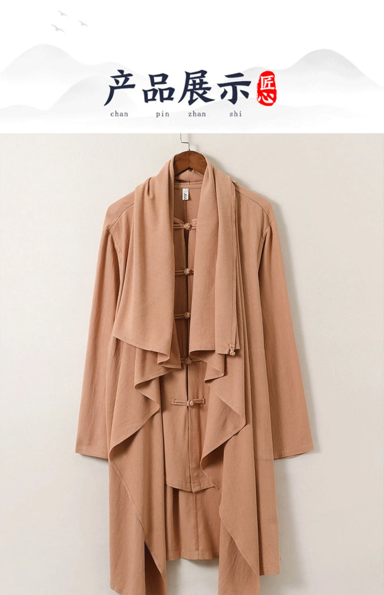 2025 Autunno Uomo Baggy Bello Fresco Trench Stile Cinese Mantello Camicie Moda Casual Lino Irregolar