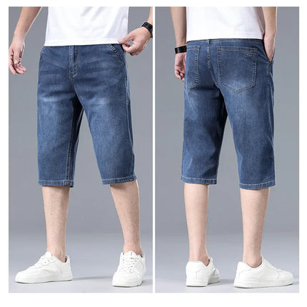 Nuovi Pantaloncini in Denim Sottili da Uomo Estate 2026, Morbidi e Confortevoli, Effetto Seta Ghiaccio, Vestibilità Ampia, Blu Chiaro e Blu Scuro, Taglie Grandi