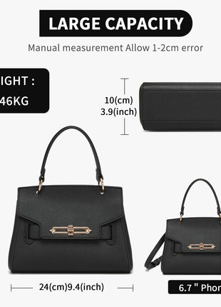 Miss Lulu WOMEN'S PU leather handbag elegant shoulder bag with anti-theft & detachable handles small PlatiNum