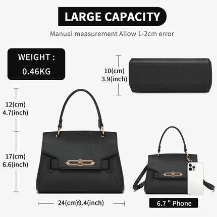 Miss Lulu WOMEN'S PU leather handbag elegant shoulder bag with anti-theft & detachable handles small PlatiNum