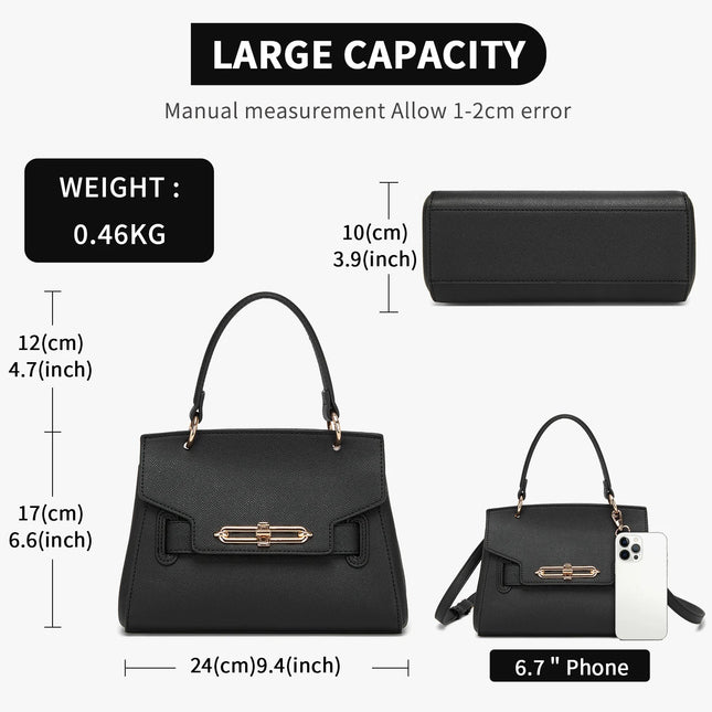 Miss Lulu WOMEN'S PU leather handbag elegant shoulder bag with anti-theft & detachable handles small PlatiNum