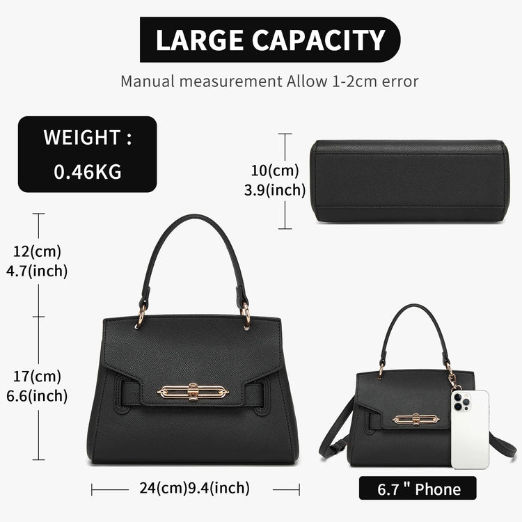 Miss Lulu WOMEN'S PU leather handbag elegant shoulder bag with anti-theft & detachable handles small PlatiNum