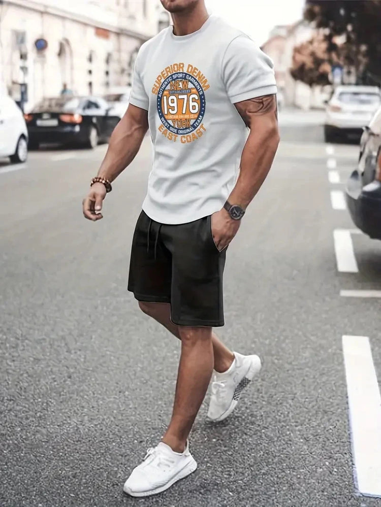 Nuovo vestito da uomo in due pezzi con stampa scozzese moda estate O-colletto Polo a maniche corte + pantaloncini abito da uomo in due pezzi