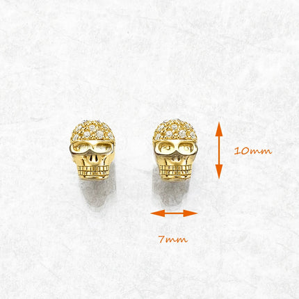 Orecchini a bottone con teschio dorato, gioielli pregiati punk di strada ribelle europea per regalo da donna e uomo in argento sterling 925 platinumshop