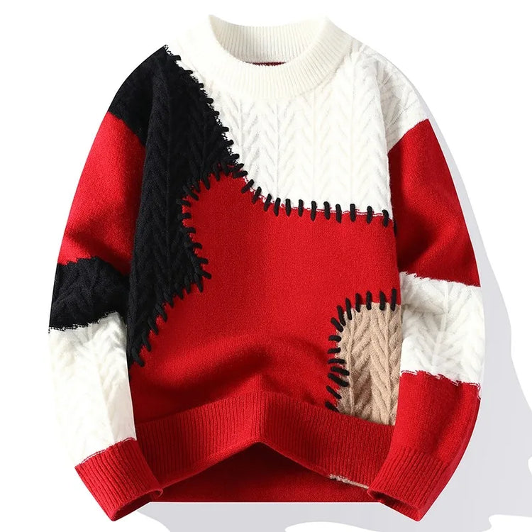 Thorn Style Spliced Knitted Sweater 2025 Fashionable High Street Autumn Winter Warm Men's Top Hip-hop Streetwear Fishing Sports