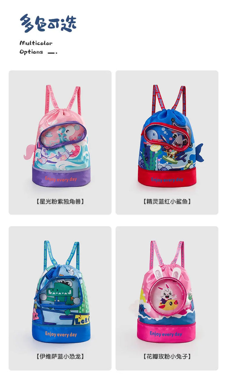 Borsa da nuoto per bambini con separazione asciutta e bagnata Borse da nuoto impermeabili Borsa sportiva per zaino da spiaggia simpatico cartone animato per bambini