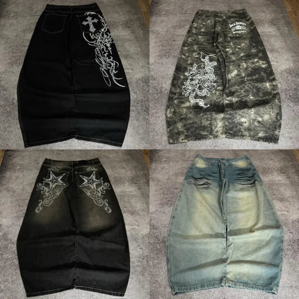 Jeans Americani Nuova Moda 2026 con Ricamo a Motivo Stella, Stile Y2K Gotico Hip-hop Casual Joker, Gamba Larga Dritta