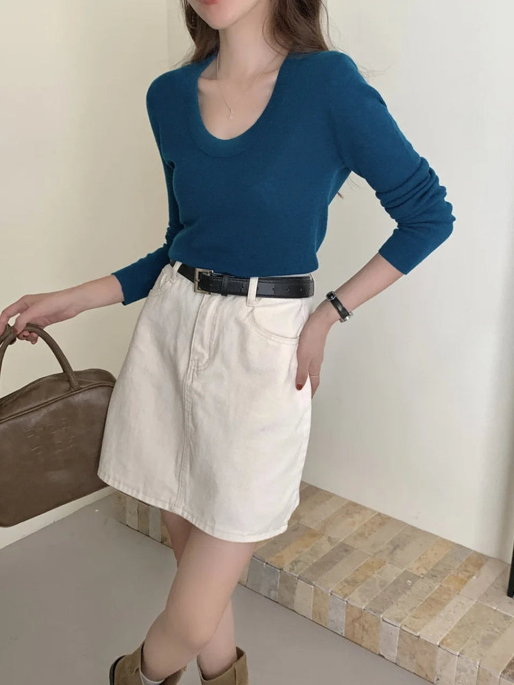 100% 48 count wool U-neck Ultra-fine Merino Wool Shirt for Women's Slim and Thin Bottoming Shirt for Women's Autumn and Winter PlatiNum