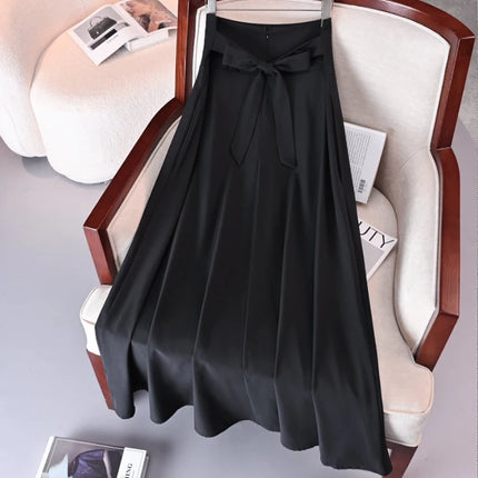 Nuovi abiti Gonne a trapezio tinta unita per abbigliamento donna Gonna lunga a vita alta elastica da donna con fiocco Gonne eleganti da donna