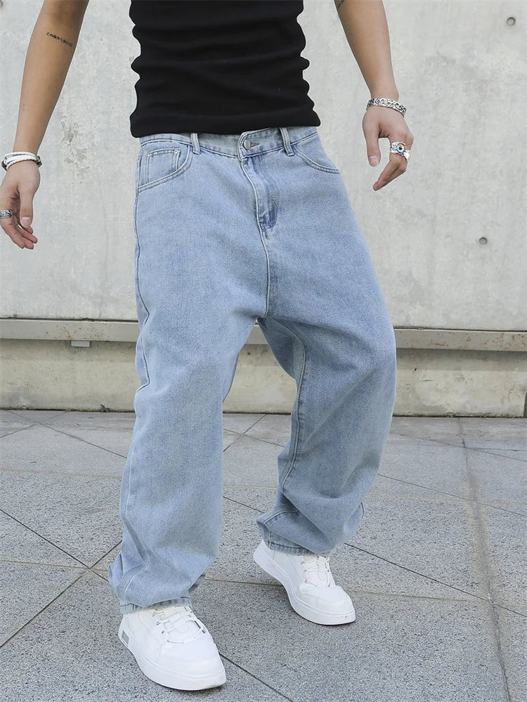Spring Autumn Men Baggy Jeans Oversize Straight Loose Casual Denim Trousers Solid Color Streetwear Fashion Y2k Wide Leg Pants PlatiNum
