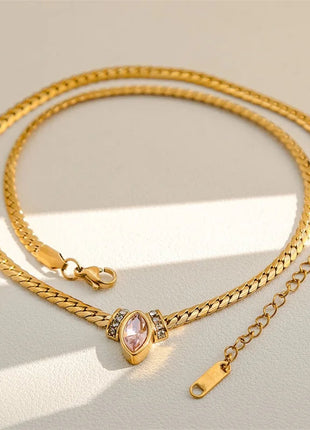 GANEMLY 316L Stainless Steel Snakehead Shining Zircon Necklace Trendy Neck Chain Choker Collar Waterproof Jewelry For Women PlatiNum