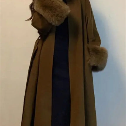 2025 New Spring Winter Warm Long Woolen Coat Women Elegant Warm Wool Blend Trench Coat With Belt Fashion Outerwear