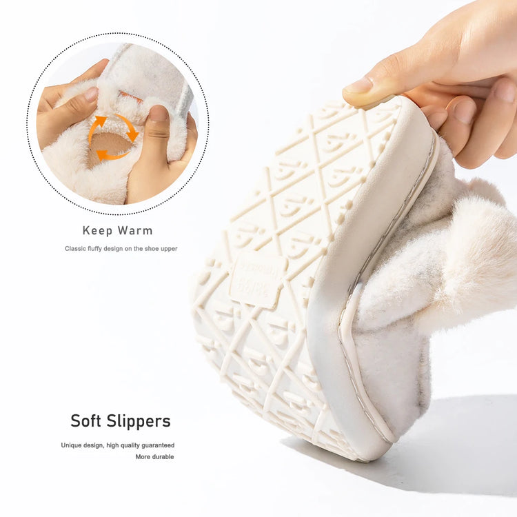 Platform Slippers Women Wedge Memory Foam  TPR Non Slip Sole Warm Fuzzy Winter Durable Bedroom Shoes Cozy Comfort