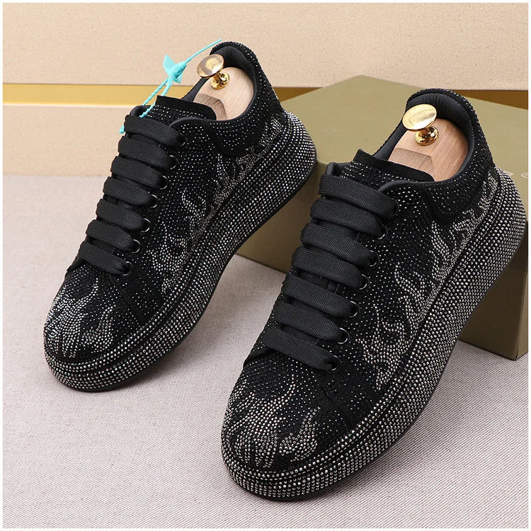Luxury Designer Men's Rhinestone Thick Bottom Everyday All Match Shoes Causal Flats Loafers Ms Moccasins Sports Walking Sneakers