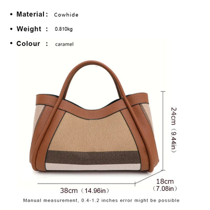 Borsa Tote in Tessuto a Righe con Bordi in Ecopelle, Manico Largo, Borsa a Spalla Grande per Uso Quotidiano e Pendolarismo