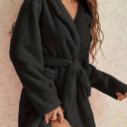 1 pezzo di vestaglia da donna con cappuccio in tinta unita con cintura, pigiama in pile accogliente e caldo per la casa in autunno e inverno.