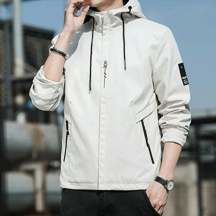 Casual Hooded Men's Jacket Youth Outerwear Spring Autumn New Style Korean Version Anti-Wrinkle Wear-Resistant Windproof Polye...