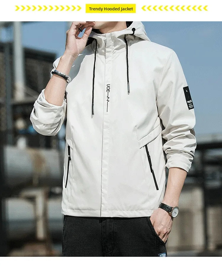 Casual Hooded Men's Jacket Youth Outerwear Spring Autumn New Style Korean Version Anti-Wrinkle Wear-Resistant Windproof Polye...