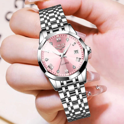 LIGE Orologio al Quarzo di Lusso per Donna, Elegante Bracciale Luminoso e Impermeabile, Regalo Ideale platinumshop