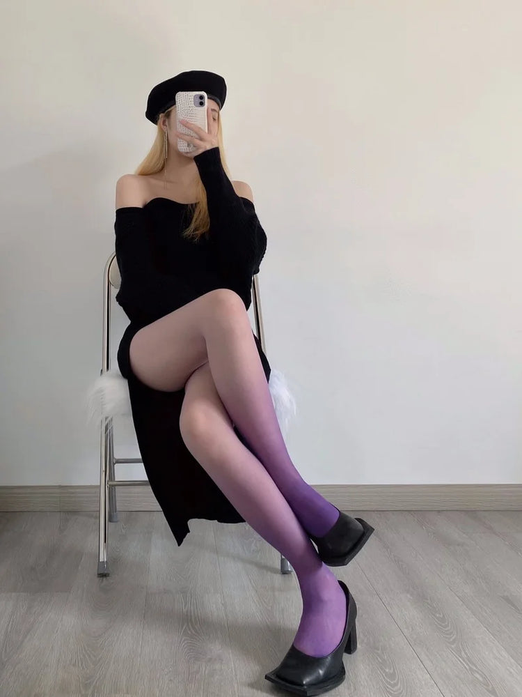 Calze viola 15D calzamaglia da donna colore caramella sfumato calze opache senza soluzione di continuità collant stretti pantaloni femminili Medias estate