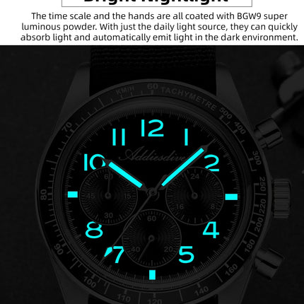 ADDIESDIVE Men's Chronograph Quartz Watch 37mm Bubble Glass 100m Waterproof Watches Ceramic Bezel BGW9 Luminous Sport Wristwatch