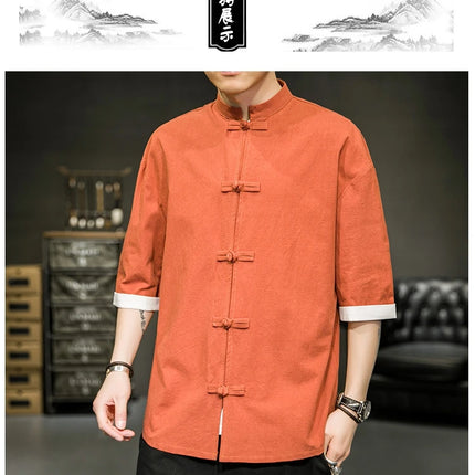 Camicia stile giapponese da uomo estiva cinese colletto rialzato Yukata Kimono Samurai Indossare T-shirt color block Hanbok Cappotto casual