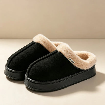 Men's Winter Plush Slippers, Thick Sole Closed-Toe, Warm Sherpa Lining, Non-Slip Indoor/Outdoor Home Shoes for Couples