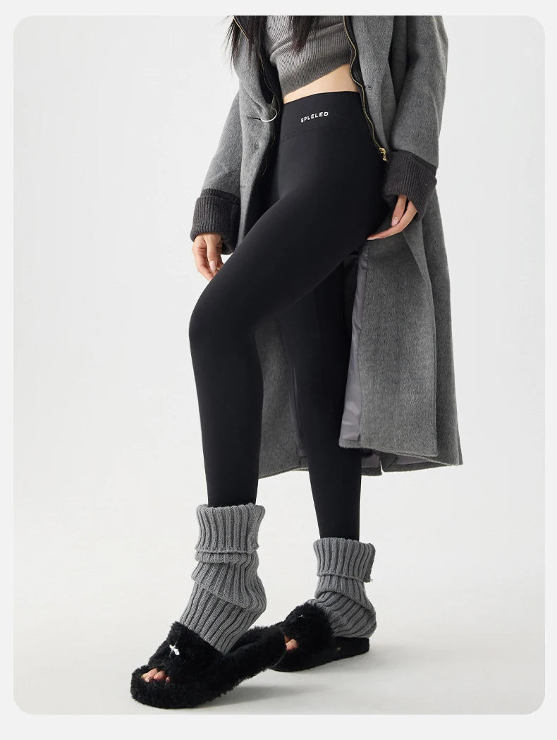 BIVIGAOS Autumn Winter Thick Foot Pants Sharkskin Leggings Women's Rabbit Fleece Warm Leggings High Waist Elastic Non Trace Yoga