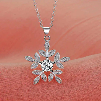 Collana in Argento Sterling 925 con Pendente a Fiocchi di Neve per Donne, Gioiello di Alta Qualità per Matrimoni e Fidanzamenti, Regalo di Moda con Cristalli di Zirconio PlatiNum