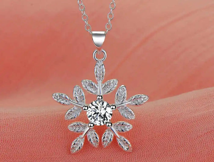 Collana in Argento Sterling 925 con Pendente a Fiocchi di Neve per Donne, Gioiello di Alta Qualità per Matrimoni e Fidanzamenti, Regalo di Moda con Cristalli di Zirconio PlatiNum