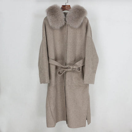 OFTBUY Omen Double Face Wool Coat Natural Fur Coat Wool Blend Jacket Winter Warm Elegant Long Sleeve Fur Cuffs Fashion Outerwear