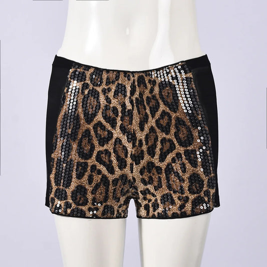 Sequined Beaded Shorts Fashion New Leopard Print Elastic Hot Pants Mesh Splicing Shorts Women